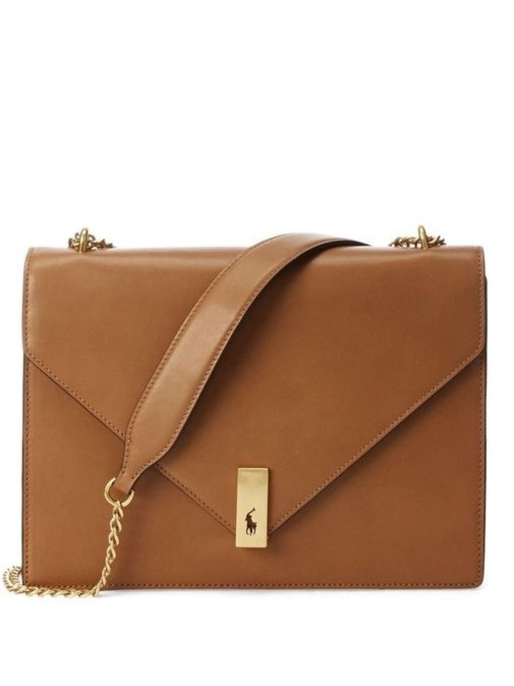 Ralph Lauren Cognac Leather Envelope Shoulder Bag with Gold Hardware